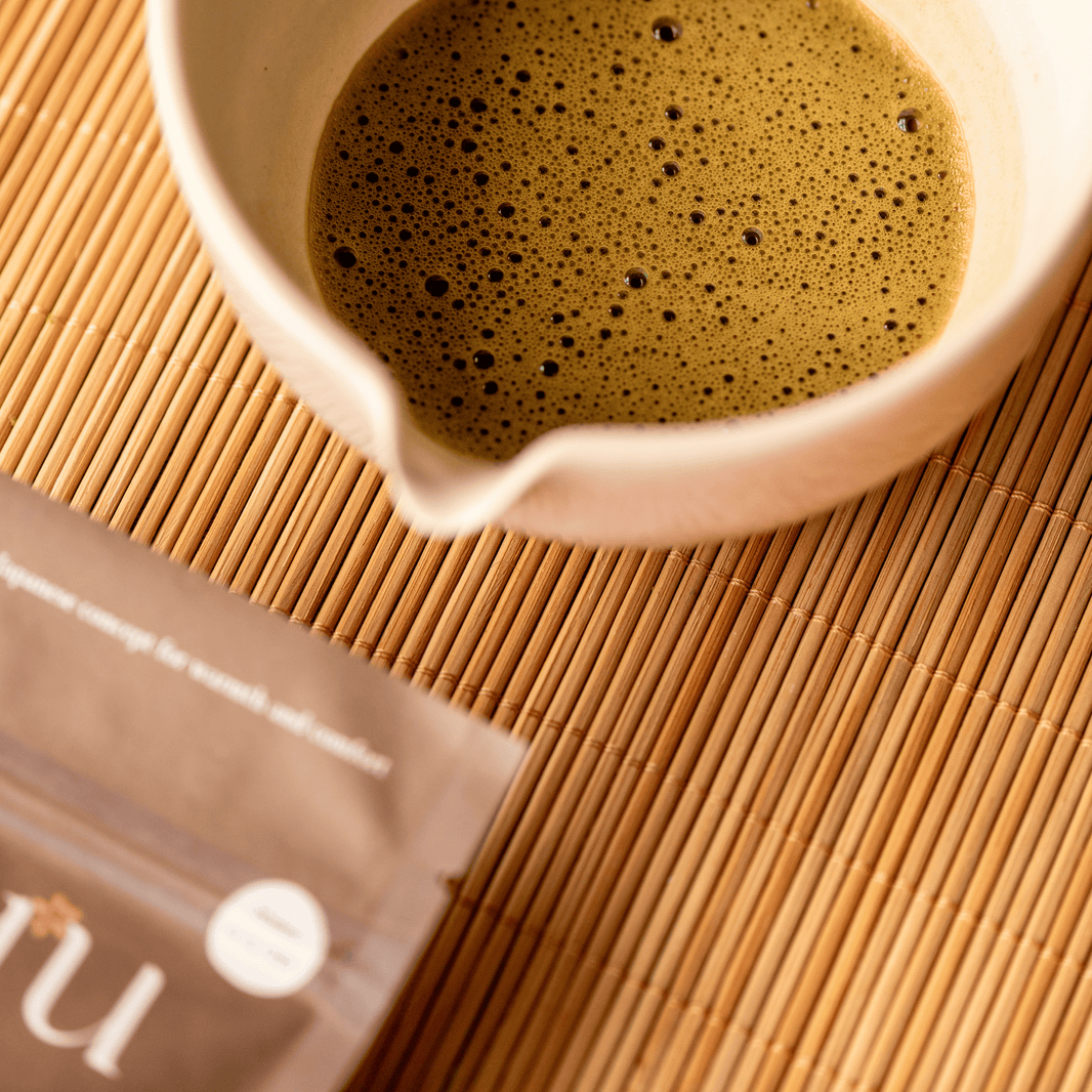 Cup of Hojicha with pouch